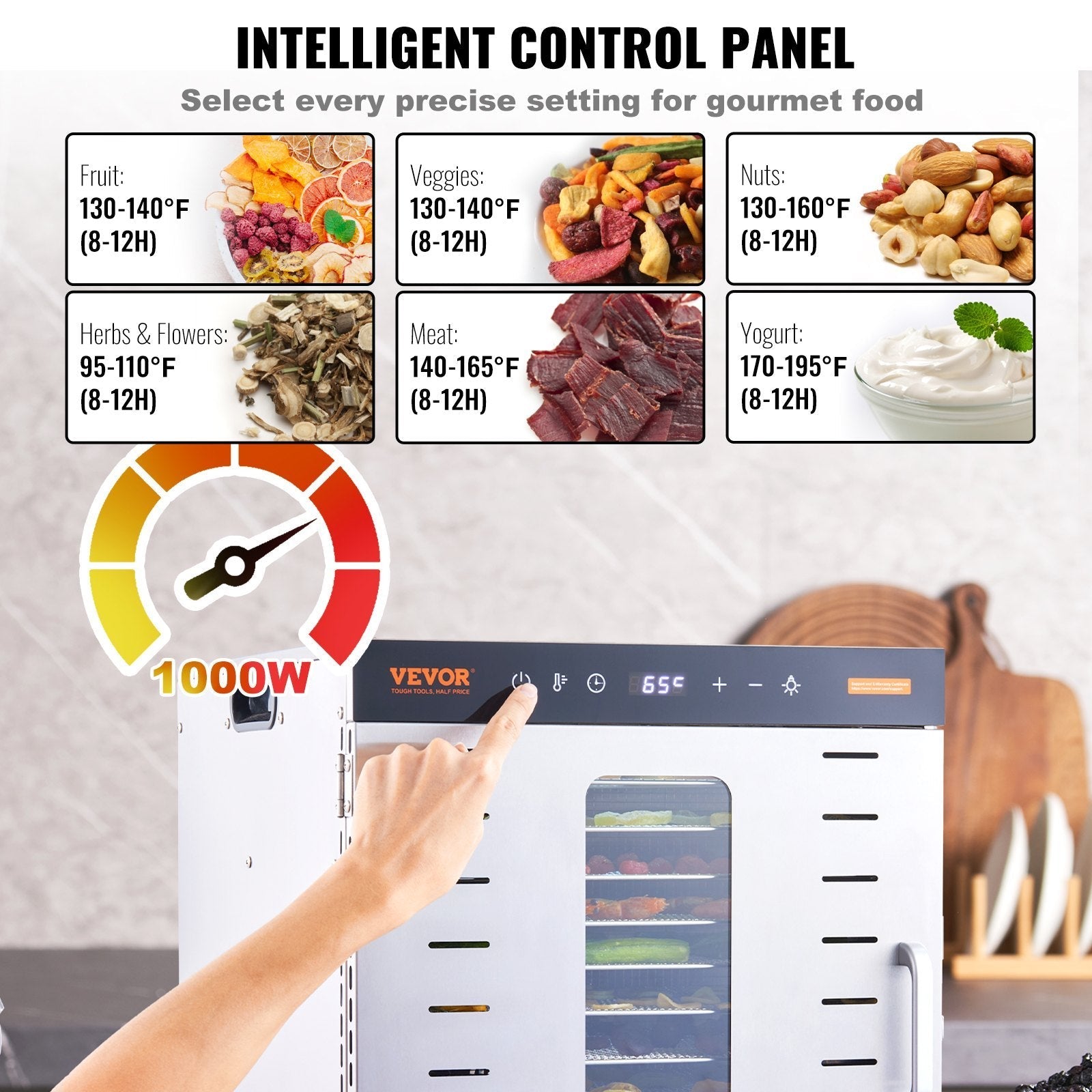 Food Dehydrator Machine, 10 Stainless Steel Trays, 1000W Electric Food Dryer with Digital Adjustable Timer &amp; Temperature for Jerky, Herb, Meat, Beef, Fruit, Dog Treats and Vegetables