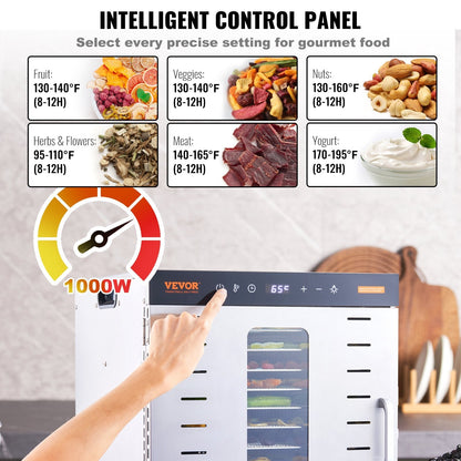 Food Dehydrator Machine, 10 Stainless Steel Trays, 1000W Electric Food Dryer with Digital Adjustable Timer &amp; Temperature for Jerky, Herb, Meat, Beef, Fruit, Dog Treats and Vegetables