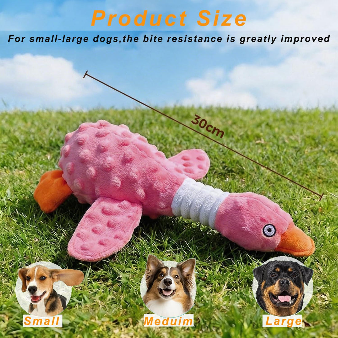 Squeaky Dog Toys For Aggressive Chewers, Durable Stuffed Animal Plush Dog Toy With Soft Fabric For Large, Medium &amp; Small Dogs, Interactive Puppy Chew Toy For Teething, Crinkle Duck Dog Toy - Pink
