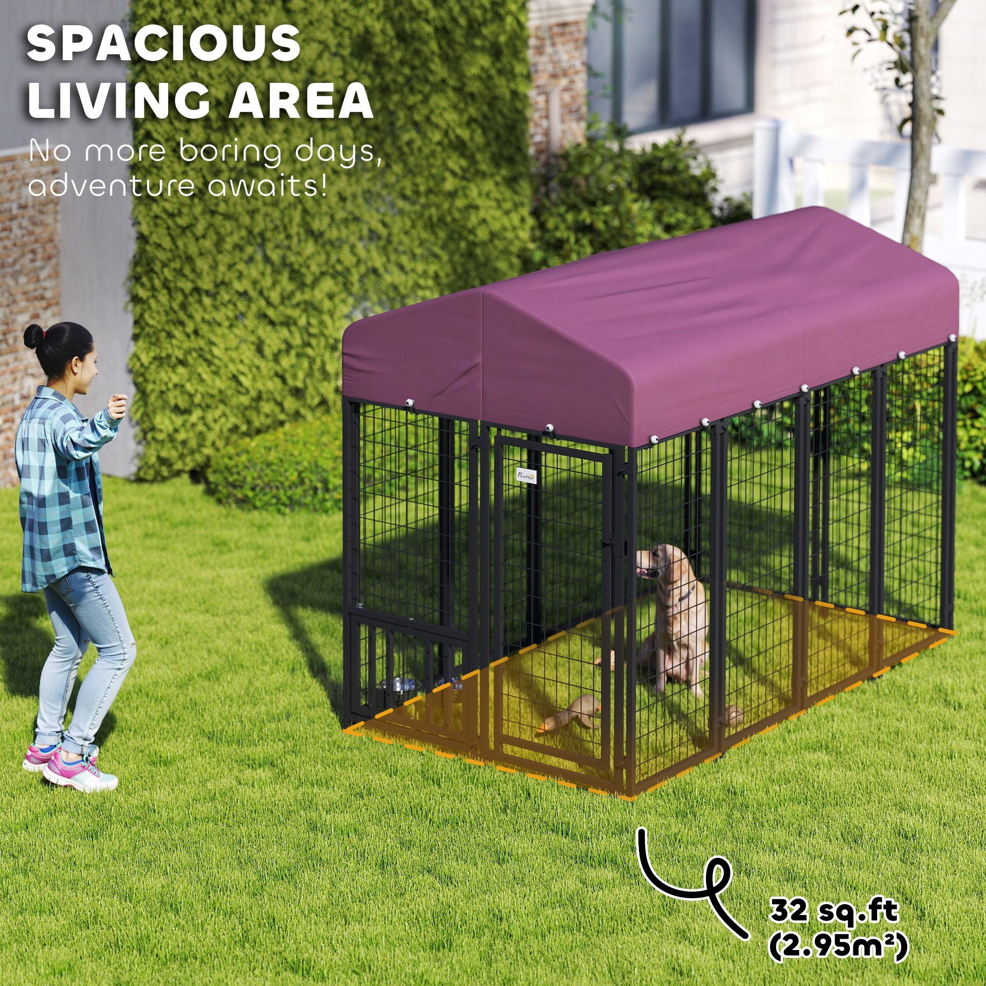 Welded Wire Outdoor Dog Kennel with 360° Rotating, Waterproof Cover, 7.9 x 4 x 6 ft
