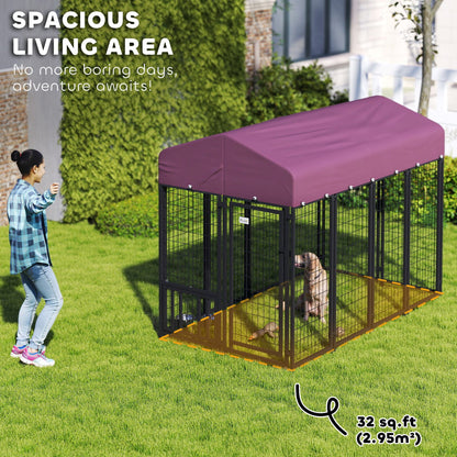 Welded Wire Outdoor Dog Kennel with 360° Rotating, Waterproof Cover, 7.9 x 4 x 6 ft
