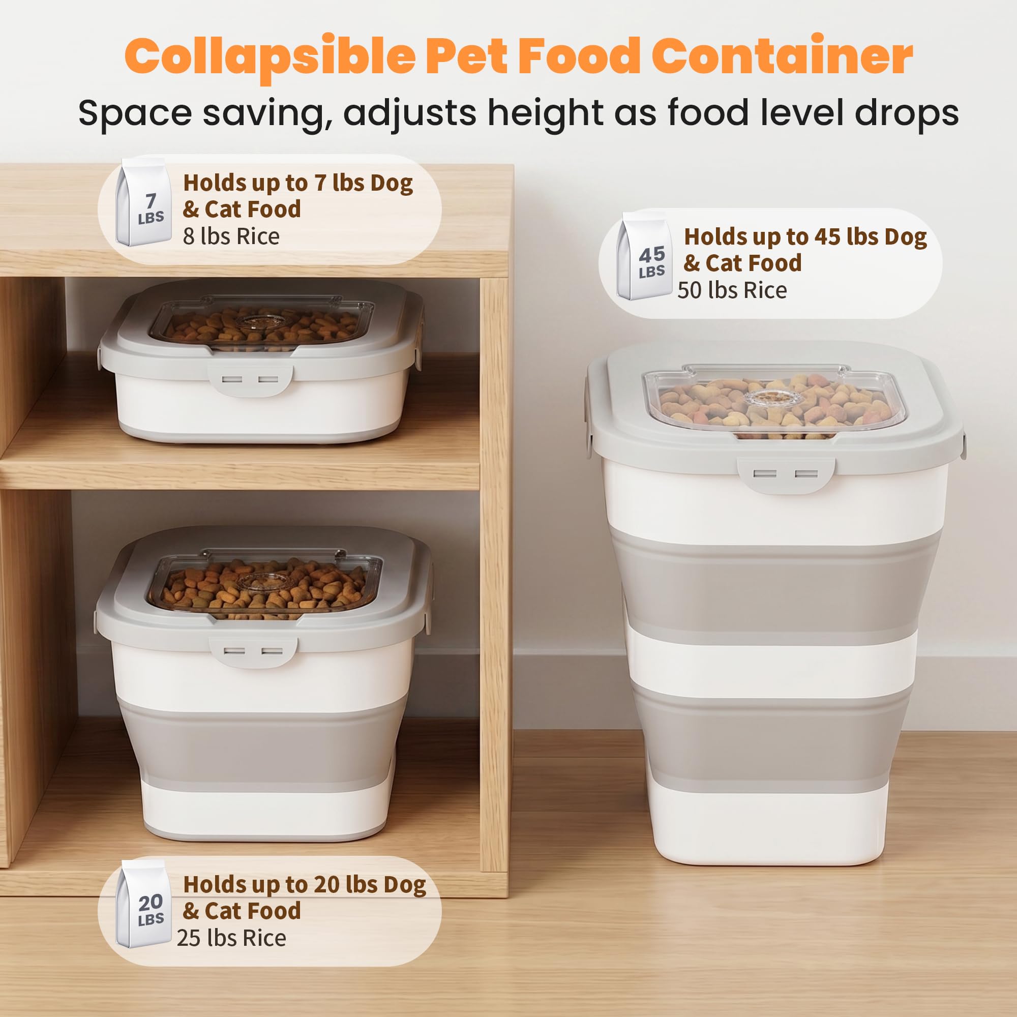 Dog Food Storage Container With Wheels, Collapsible Pet Food Storage Container With Clear Window, Measuring Cup &amp; Scoop, BPA Free Cat Food Container For Rice, Flour, Grain, Bird Seed