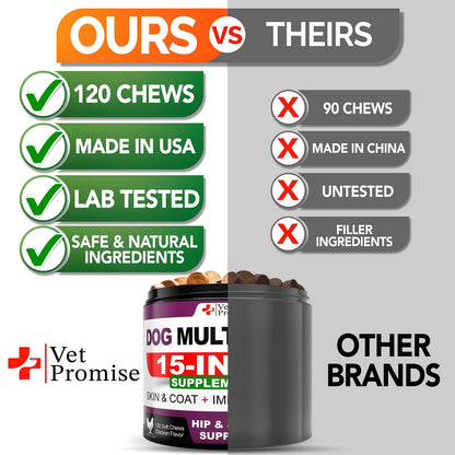 Dog Multivitamin Chews with Glucosamine 120 Count Joint Immune &amp; Mobility