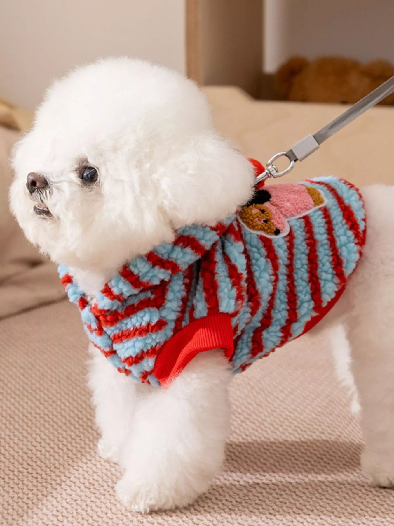 Striped Hooded Plush Pet Sweater