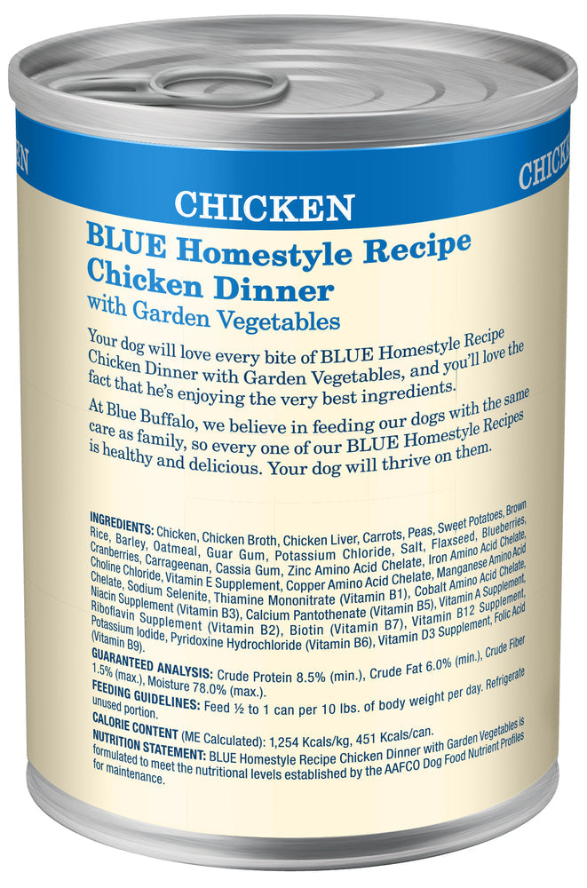 Blue Buffalo Adult Homestyle Chicken, Brown Rice &amp; Garden Vegetables Wet Dog Cans (12.5oz)