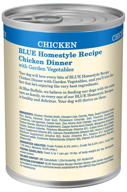 Blue Buffalo Adult Homestyle Chicken, Brown Rice &amp; Garden Vegetables Wet Dog Cans (12.5oz)
