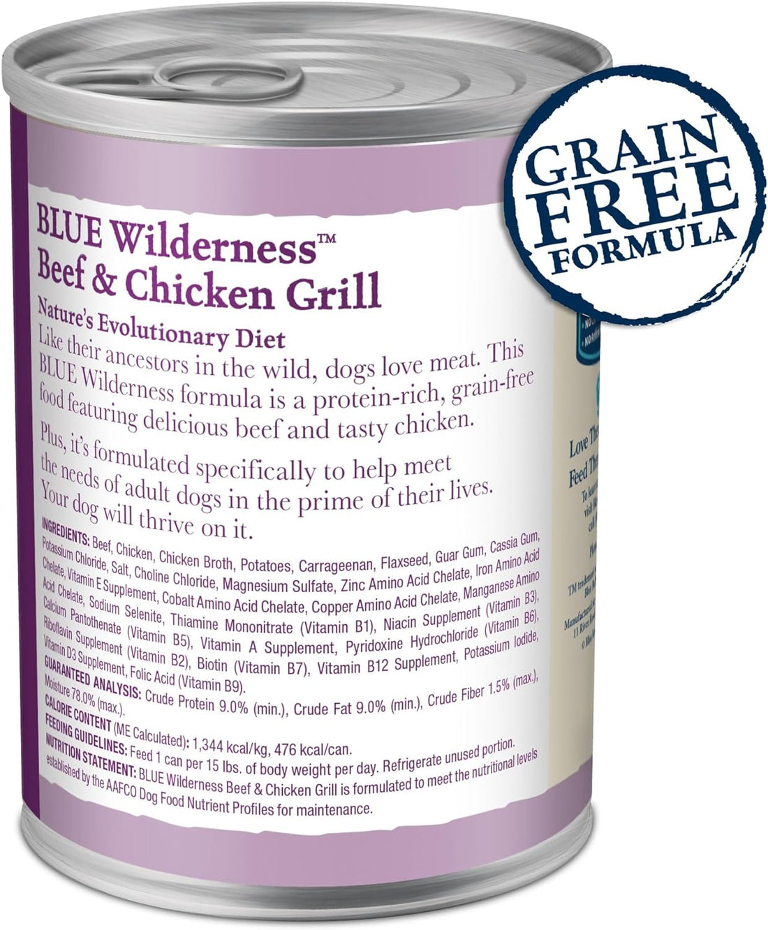Blue Buffalo Wilderness Adult Grain-Free Beef &amp; Chicken Grill Wet Dog Can (12.5oz)