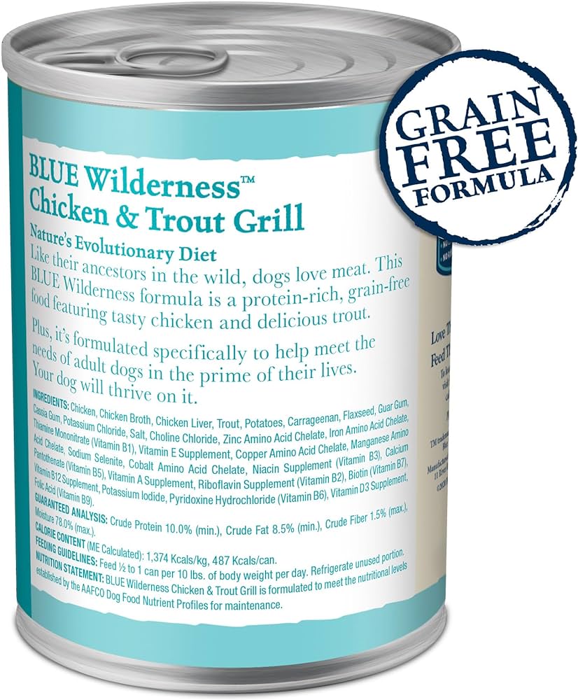 Blue Buffalo Wilderness Adult Grain-Free Trout &amp; Chicken Grill Wet Dog Cans (12.5oz)