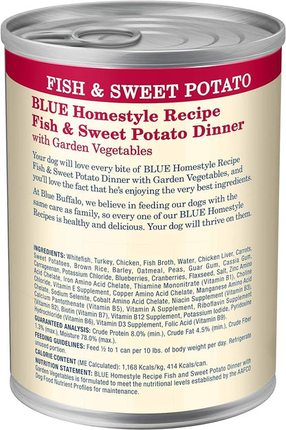 Blue Buffalo Adult Homestyle Fish &amp; Sweet Potato with Garden Vegetables Wet Dog Cans (12.5oz)