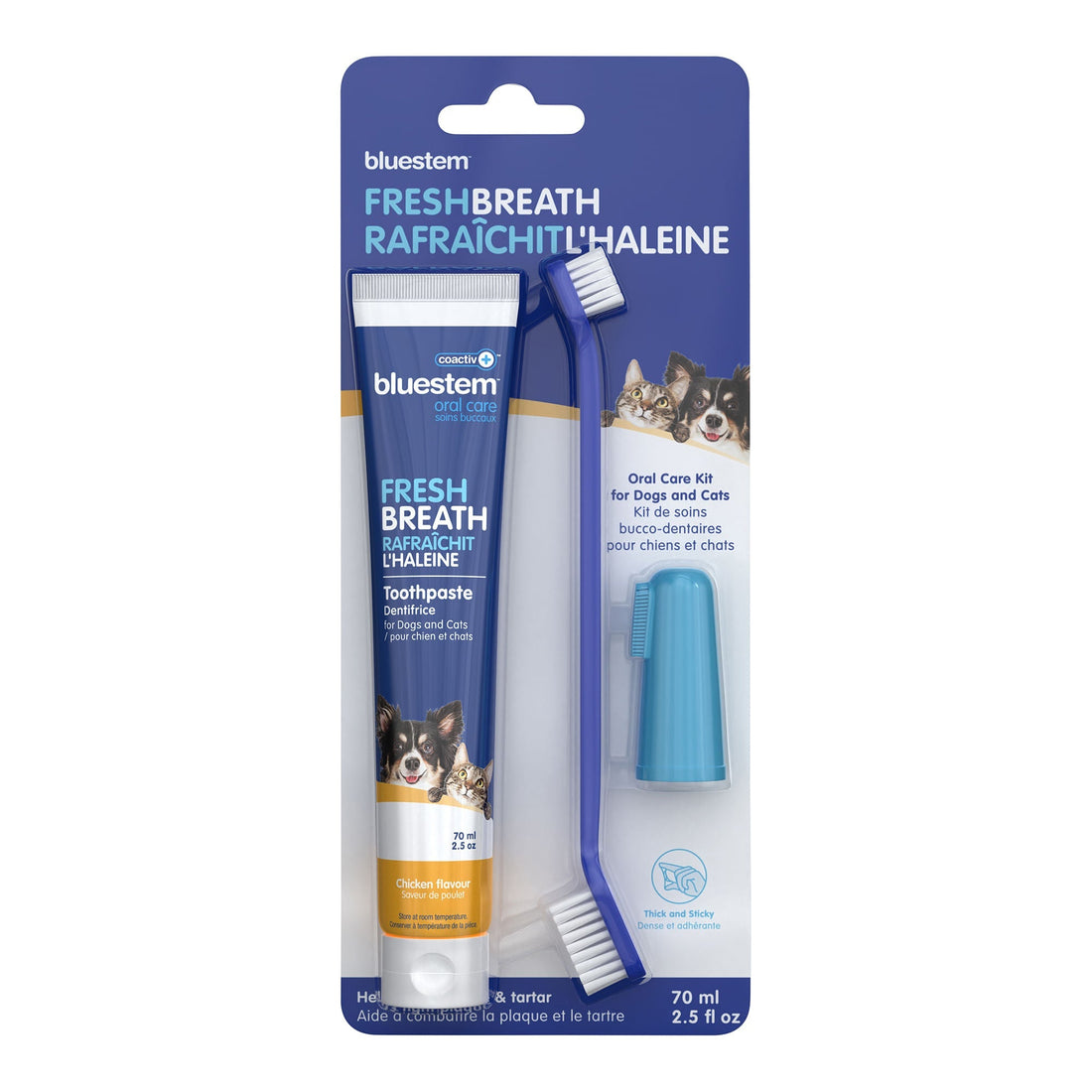 bluestem coactiv+ Oral Dental Kit for Dogs and Cats – Toothpaste, Toothbrush &amp; Finger Brush