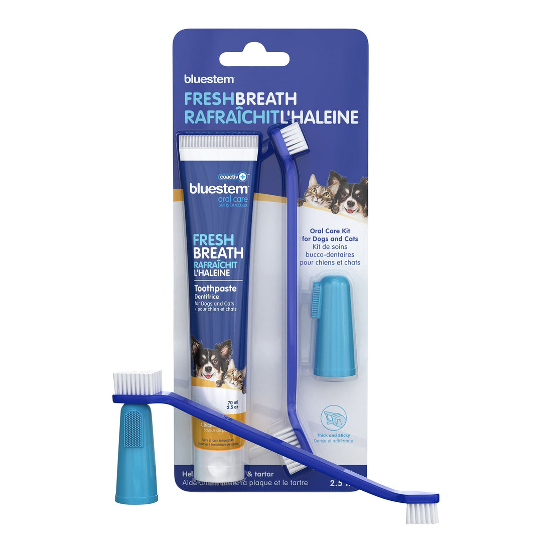 bluestem coactiv+ Oral Dental Kit for Dogs and Cats – Toothpaste, Toothbrush &amp; Finger Brush
