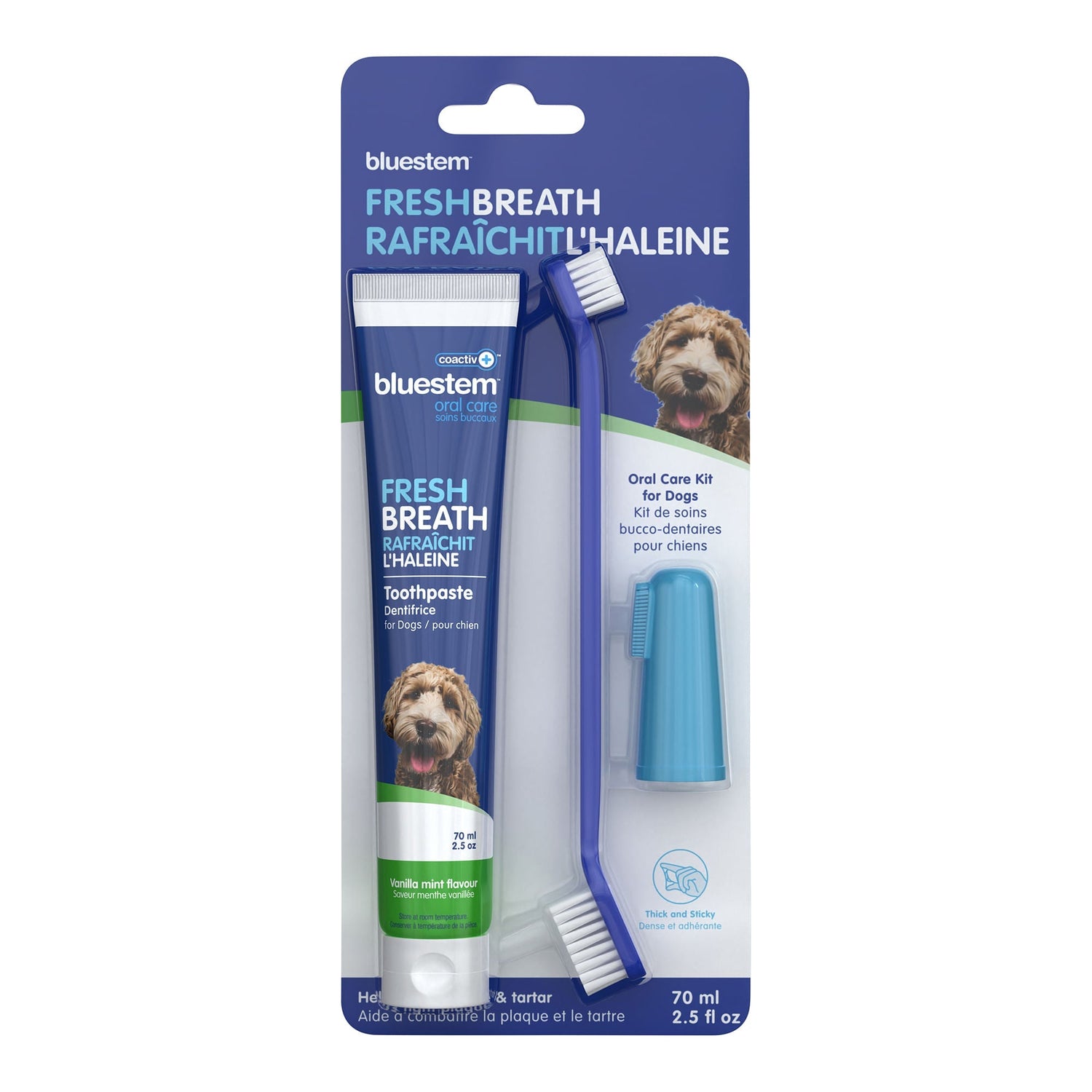 bluestem coactiv+ Oral Dental Kit for Dogs and Cats – Toothpaste, Toothbrush &amp; Finger Brush