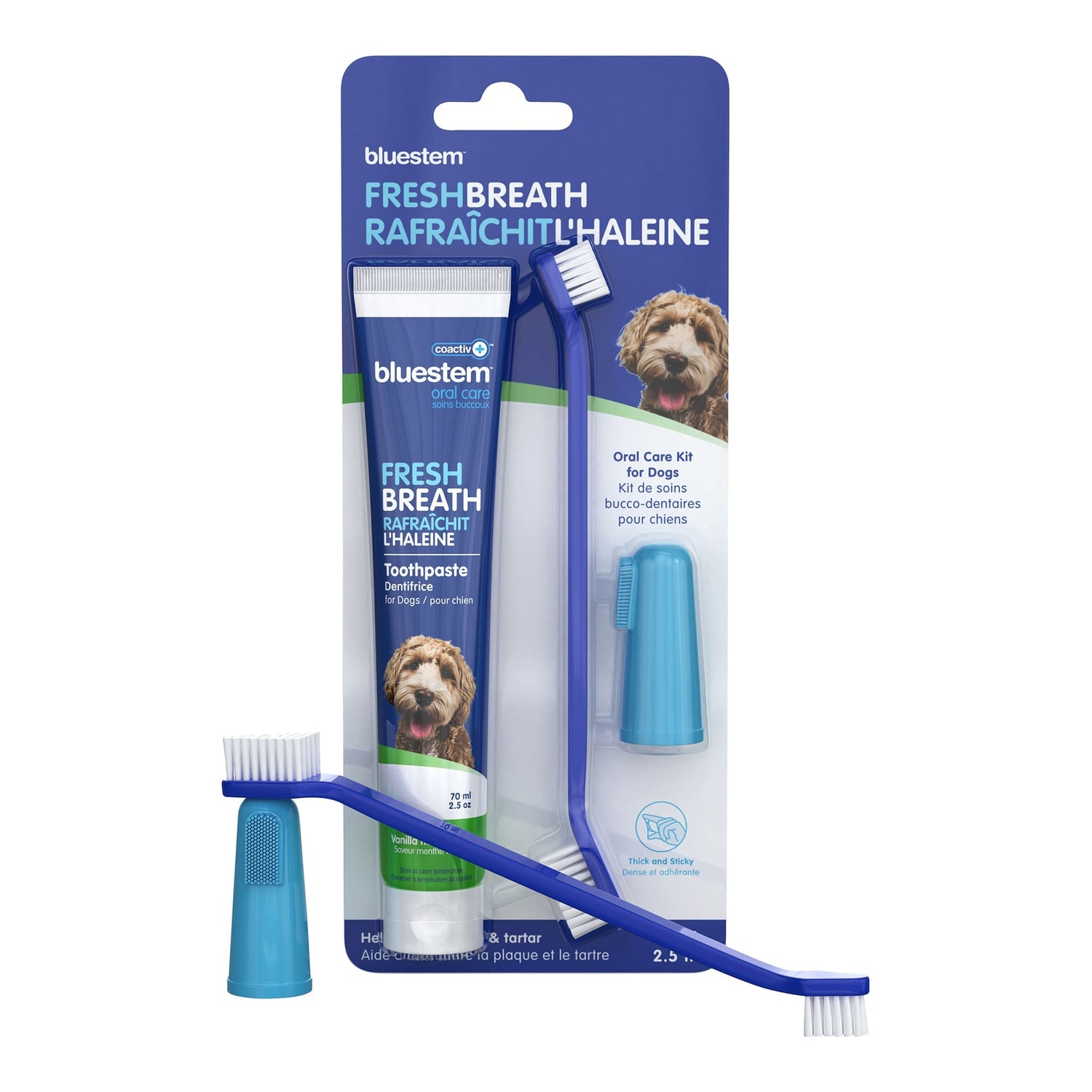 bluestem coactiv+ Oral Dental Kit for Dogs and Cats – Toothpaste, Toothbrush &amp; Finger Brush