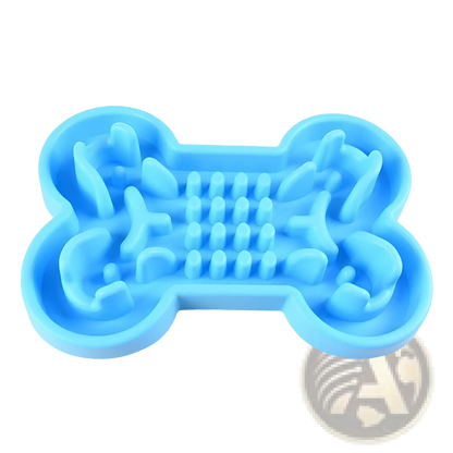 Bone Puzzle Slow Feeder Dog Bowl Blue Silicone