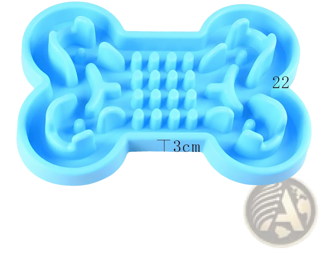 Bone Puzzle Slow Feeder Dog Bowl Blue Silicone