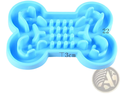 Bone Puzzle Slow Feeder Dog Bowl Blue Silicone