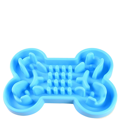 Bone Puzzle Slow Feeder Dog Bowl Blue Silicone