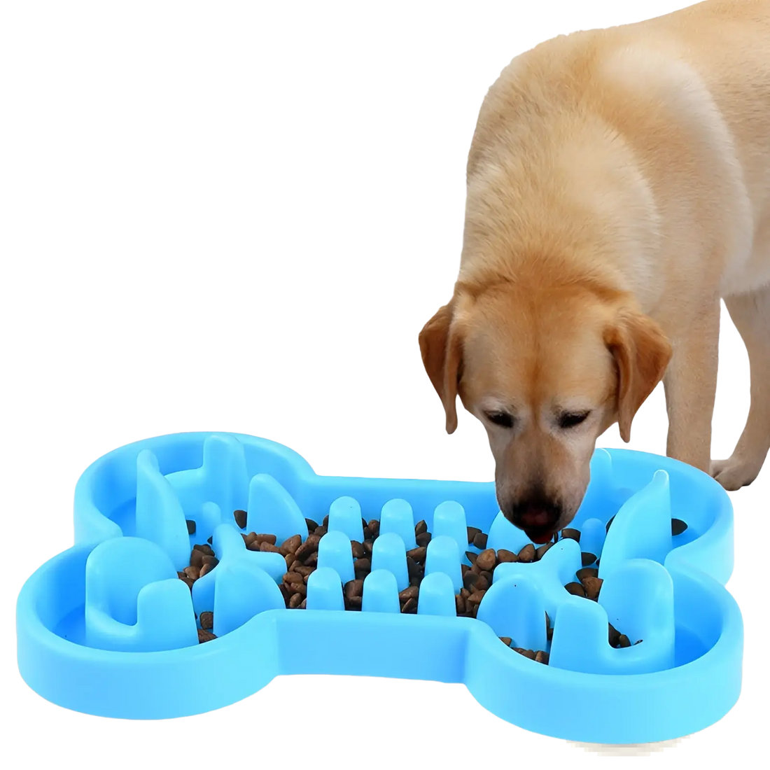 Bone Puzzle Slow Feeder Dog Bowl Blue Silicone