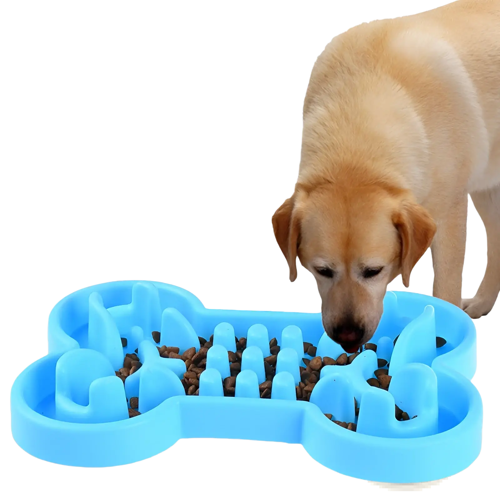 Bone Puzzle Slow Feeder Dog Bowl Blue Silicone