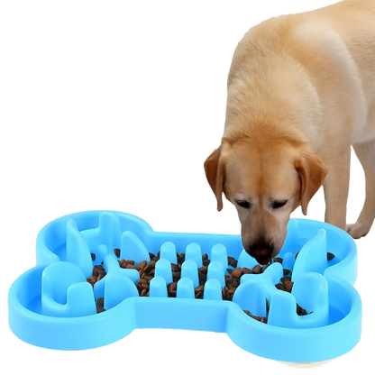 Bone Puzzle Slow Feeder Dog Bowl Blue Silicone