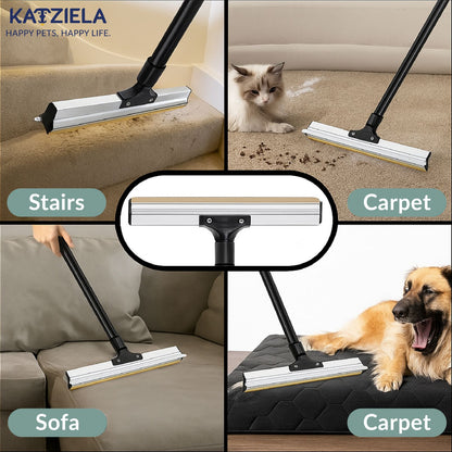 Katziela DuoSweep Broom – Dual-Sided Pet Hair Remover with Metal &amp; Rubber Blade