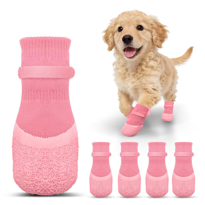Anti Slip Dog Socks For Hardwood Floors To Prevent Licking Paws, Dog Shoes For Hot Pavement Double Sides Dog Boots &amp; Paw Protectors Booties -4Pcs