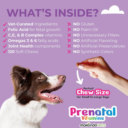Dog Prenatal Vitamins 120 Soft Chews Folic Acid Zinc B-Complex DHA &amp; EPA