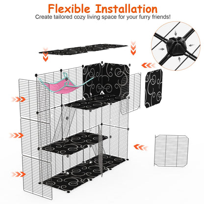 3-Tier Cat Cage Enclosure Indoor Cat Cage Playpen With Hammock Toy Ball Ladder DIY Iron Wire Cat House Kennels Crate For 1-2 Cats Ferret Rabbit Small