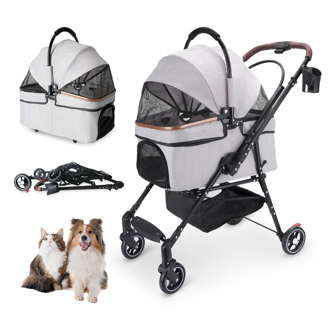 4-Wheel Foldable Pet Stroller for Dogs and Cats