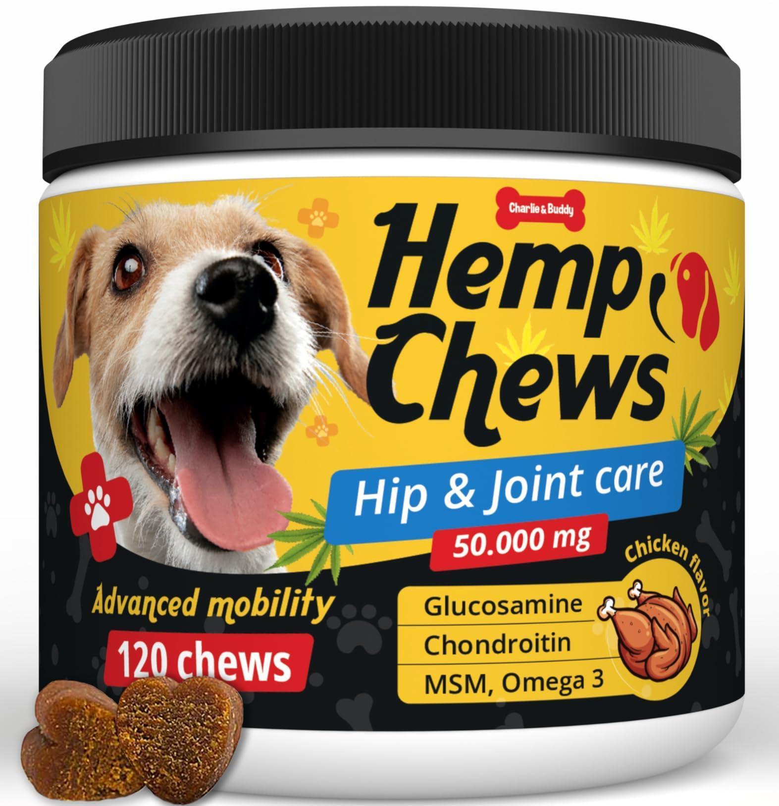 Hemp Hip &amp; Joint Supplement for Dogs 120 Count Glucosamine