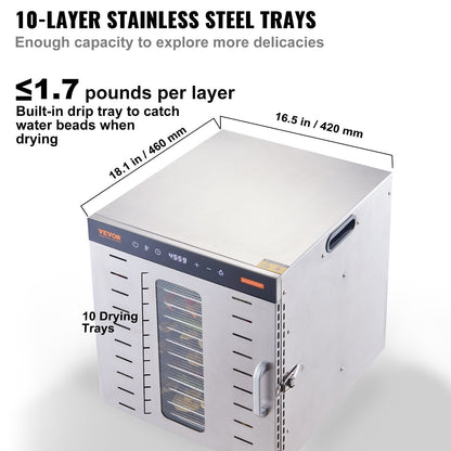 Food Dehydrator Machine, 10 Stainless Steel Trays, 1000W Electric Food Dryer with Digital Adjustable Timer &amp; Temperature for Jerky, Herb, Meat, Beef, Fruit, Dog Treats and Vegetables