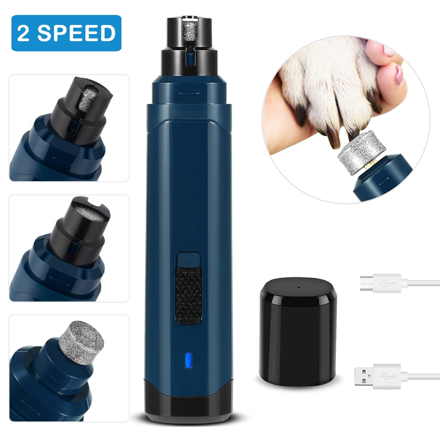 Dog Nail Grinder 2 Speeds Quiet USB Rechargeable Pet Nail Grinder Professional Pet Nail Trimmer Cordless Paws Grooming &amp; Smoothing Claw Care for Small