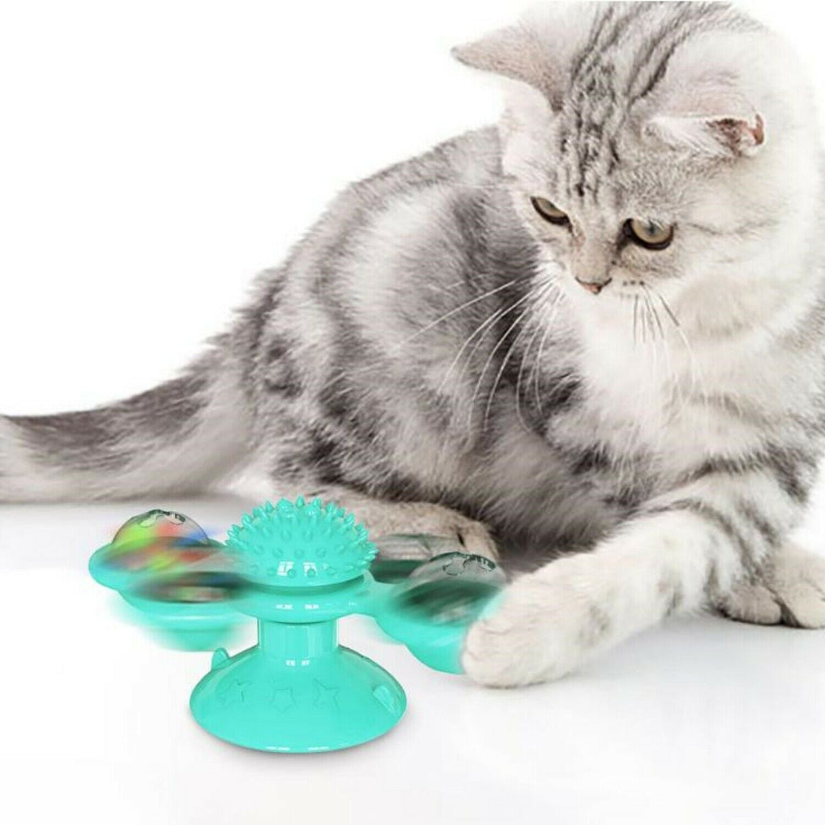 New Windmill Cat Toys Cute Rotating Interactive Cat Toy - Indoor Windmill Cat Toy With Suction Cup Catnip &amp; Jagged Teeth Middle Ball, Smart Kitten Rotating Spinner Exercise Toy, Toothbrush &amp; Massager