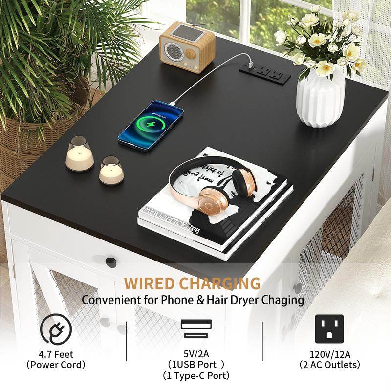 Dog Crate End Table Furniture with Drawer &amp; USB Charging | Wooden Dog Kennel for Medium Dogs