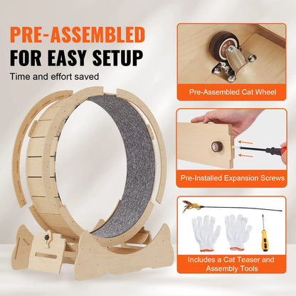 Cat Exercise Wheel Large Silent Wooden Treadmill 35.8in