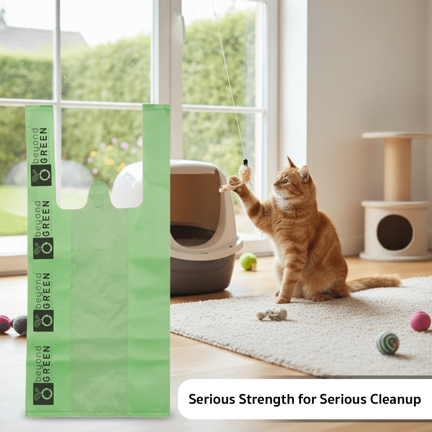 Cat Litter Bags – 8" x 16" with 5" Gusset &amp; Handles | Leak-Resistant | Made in USA | beyondGREEN