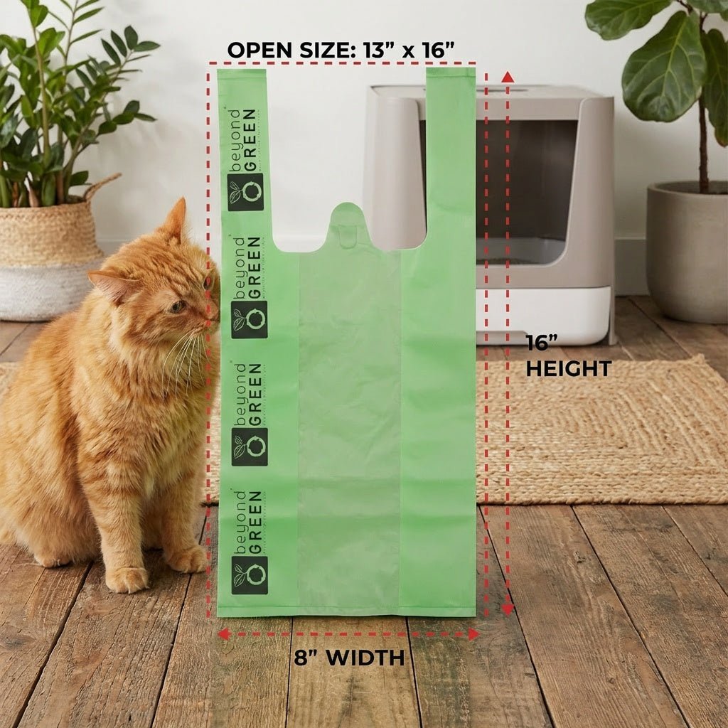 Cat Litter Bags – 8" x 16" with 5" Gusset &amp; Handles | Leak-Resistant | Made in USA | beyondGREEN