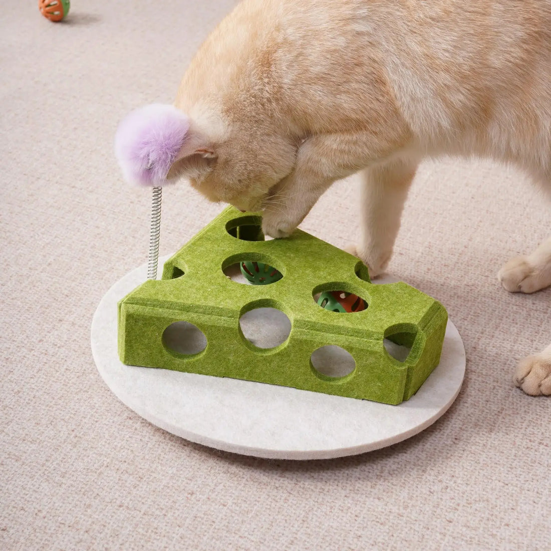 Cat Puzzle Toy with Spring Wand and Suction Cup Base