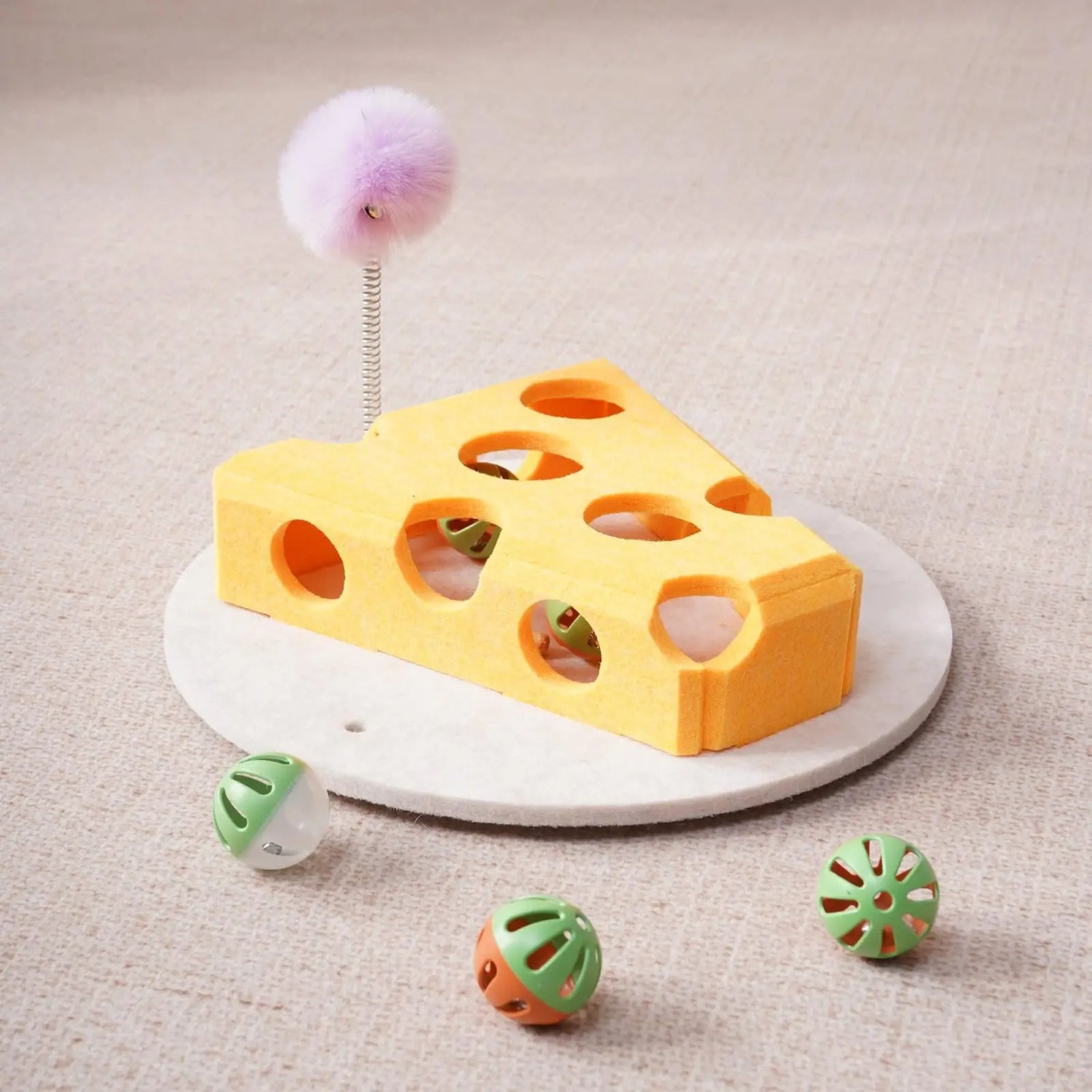 Cat Puzzle Toy with Spring Wand and Suction Cup Base