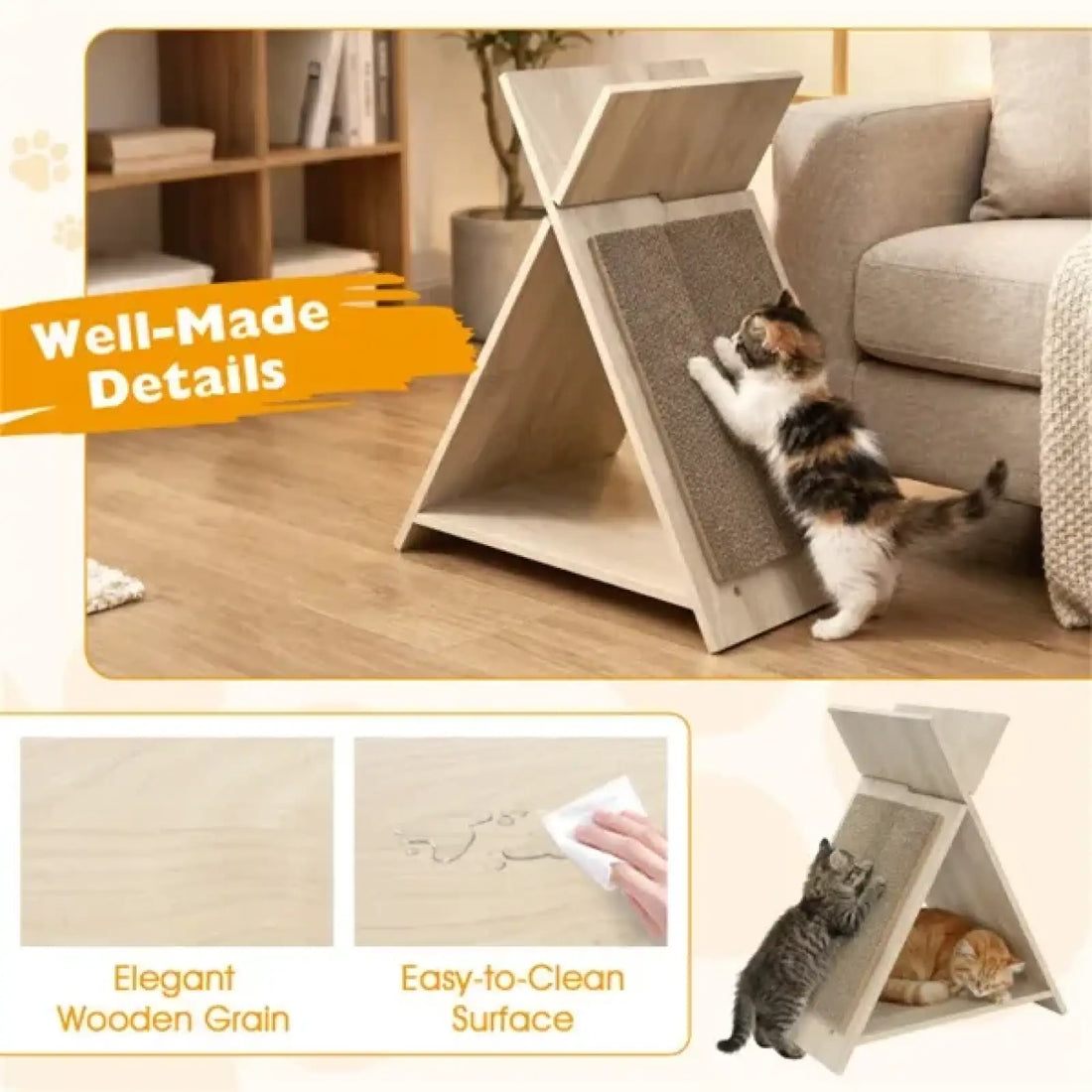 Cat Scratcher Tunnel Wooden Lounge Pet Bed