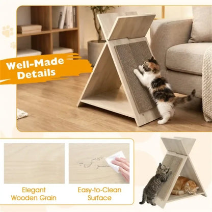 Cat Scratcher Tunnel Wooden Lounge Pet Bed