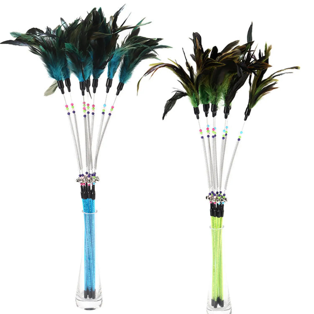 Cat Toy Spring Bell Feather Wand with Colorful Beads