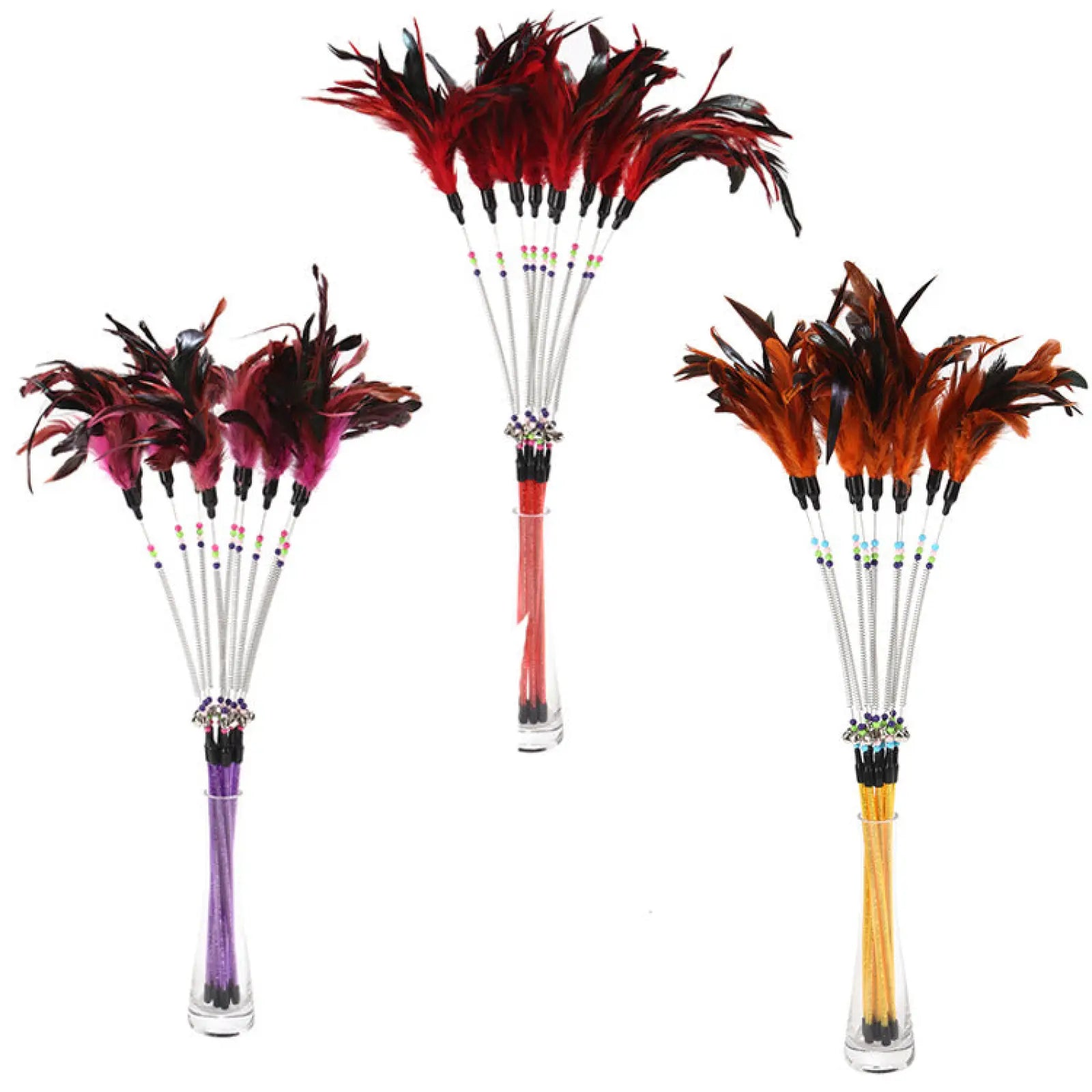 Cat Toy Spring Bell Feather Wand with Colorful Beads