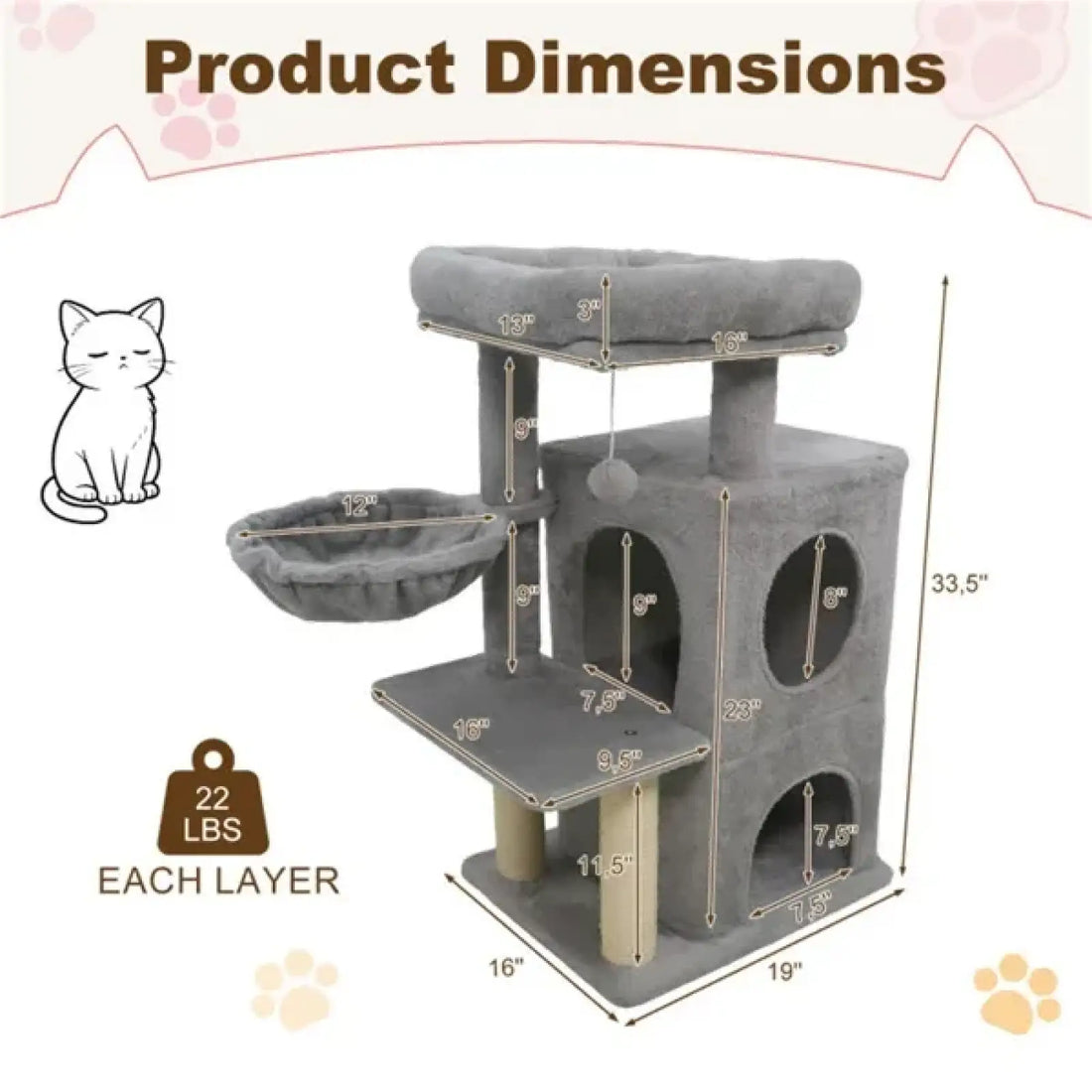 Cat Tree 33.5" Multi Level Condo with Sisal Posts