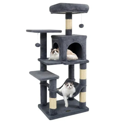 Cat Tree 44 Inch Multi Level Condo with Hammock Gray