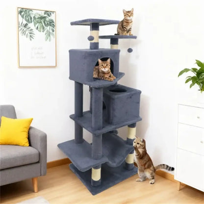 Cat Tree 57 Inch Multi Level Tower with Sisal Posts Gray