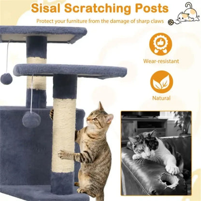 Cat Tree 57 Inch Multi Level Tower with Sisal Posts Gray