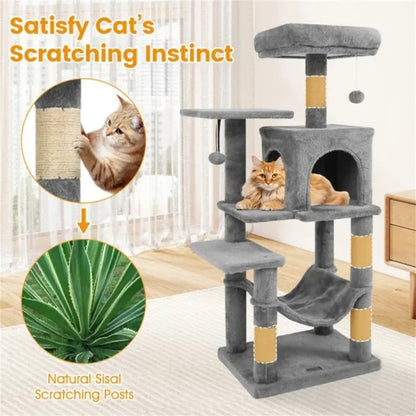 Cat Tree with Condo and Hammock 44 Inch Light Gray