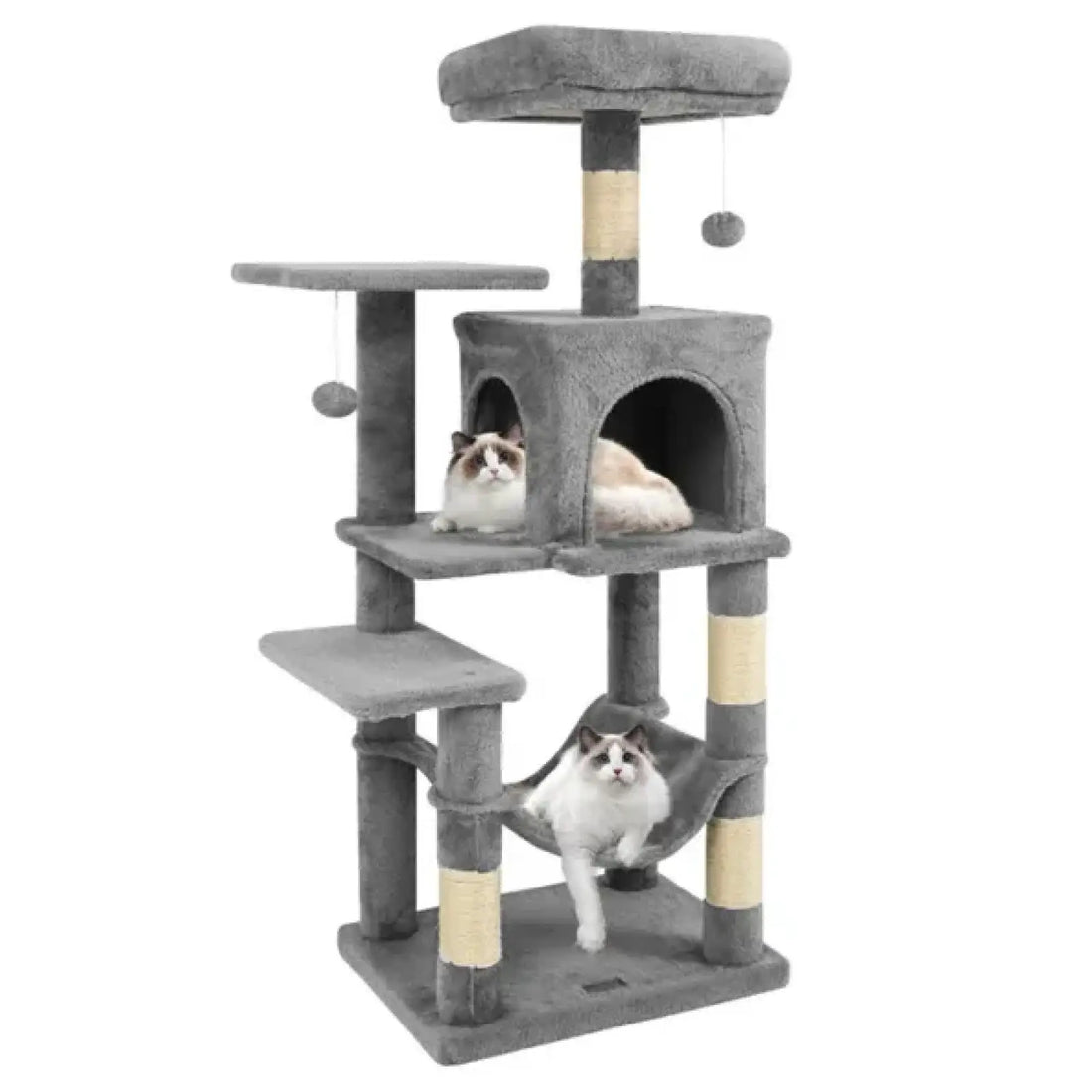 Cat Tree with Condo and Hammock 44 Inch Light Gray