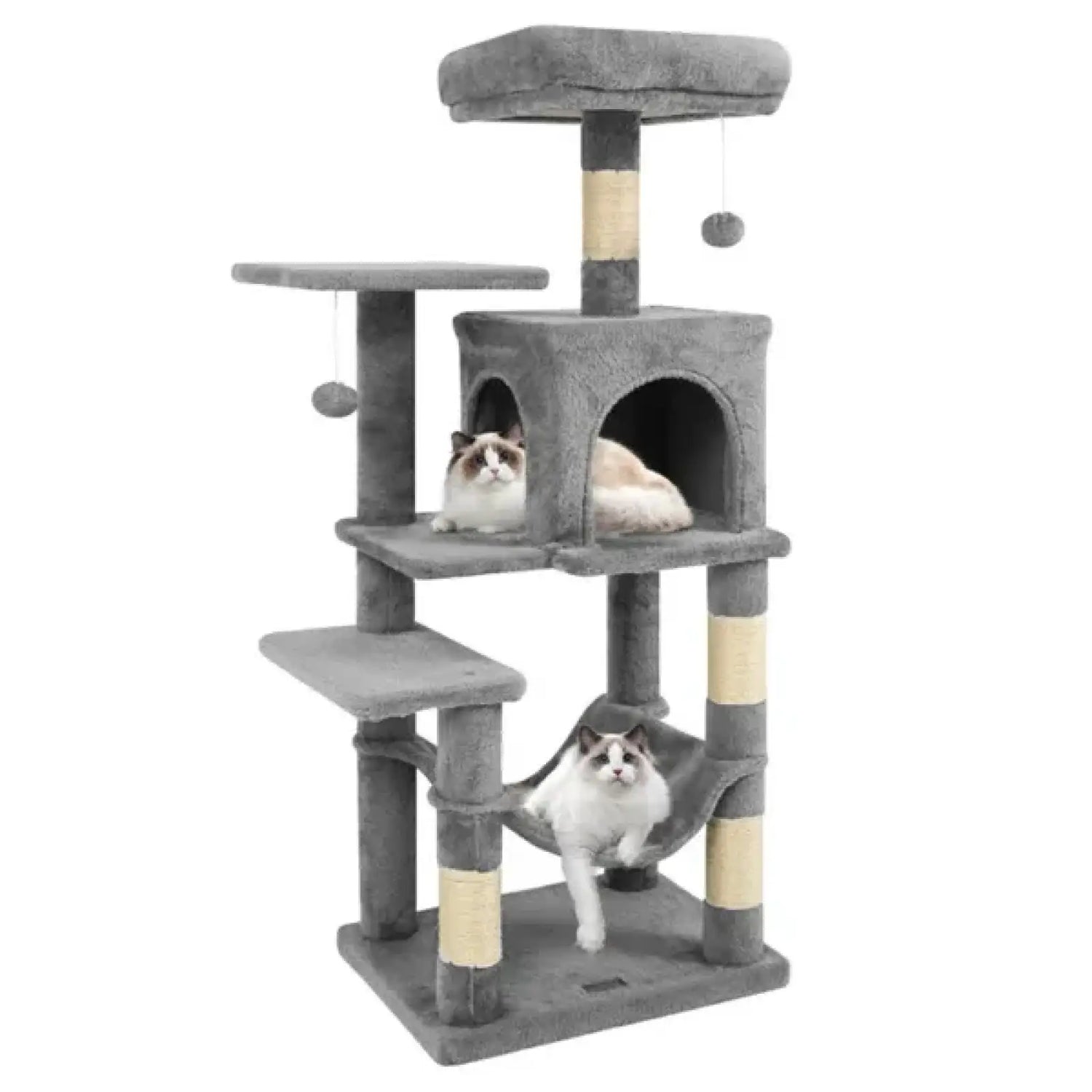 Cat Tree with Condo and Hammock 44 Inch Light Gray